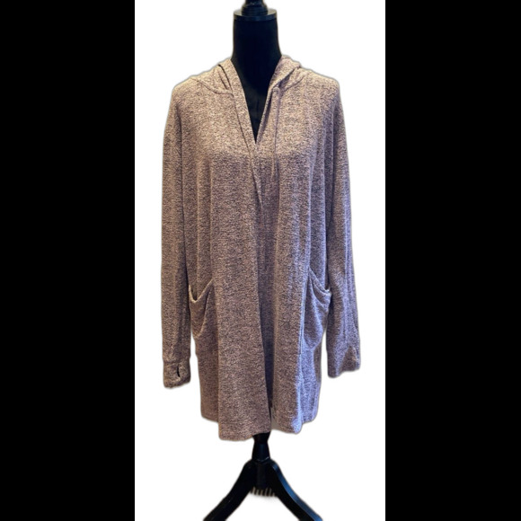 Hooded Cardigan Sweater Size ? 2X Gray Pink Open Front + Stretch Pockets - Picture 1 of 12